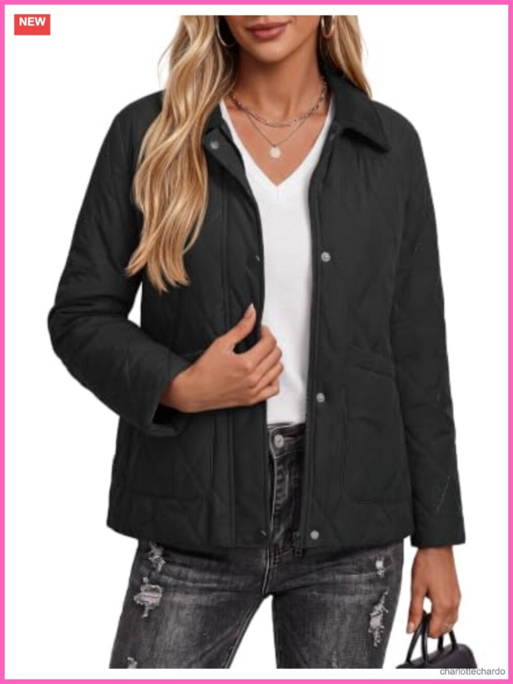 Women's Quilted Jacket Lightweight Winter Warm Coat Button Zip